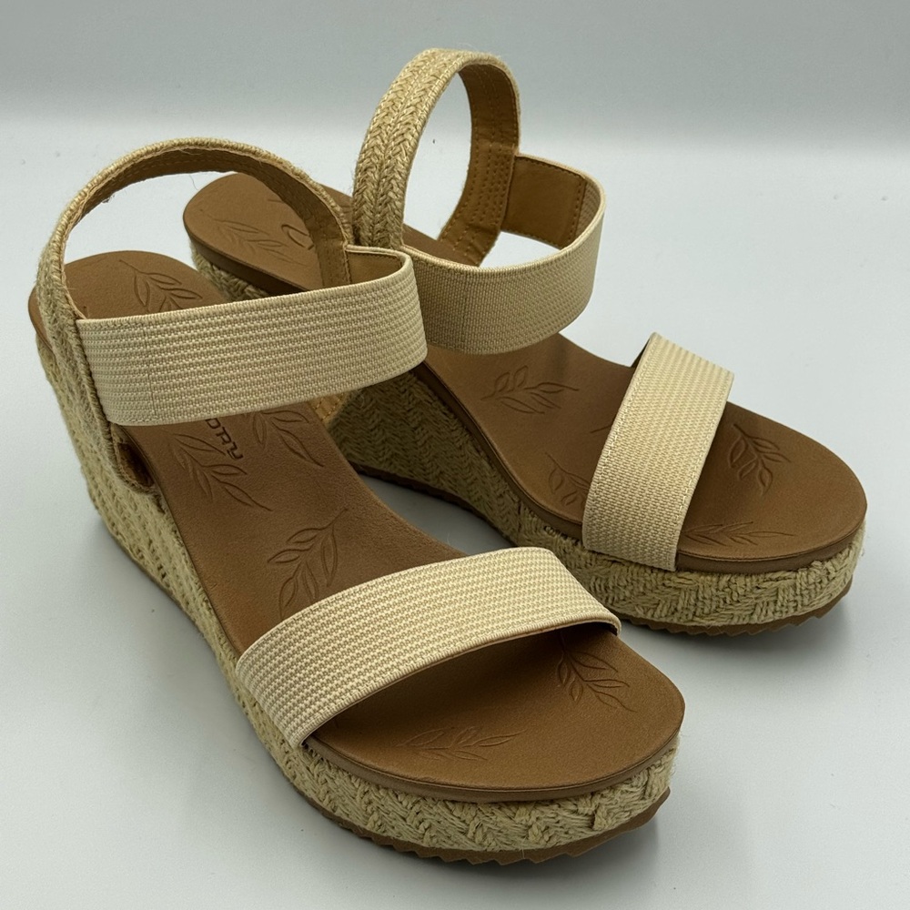 Beige Elastic Espadrille Wedge Sandals – Size 8.5